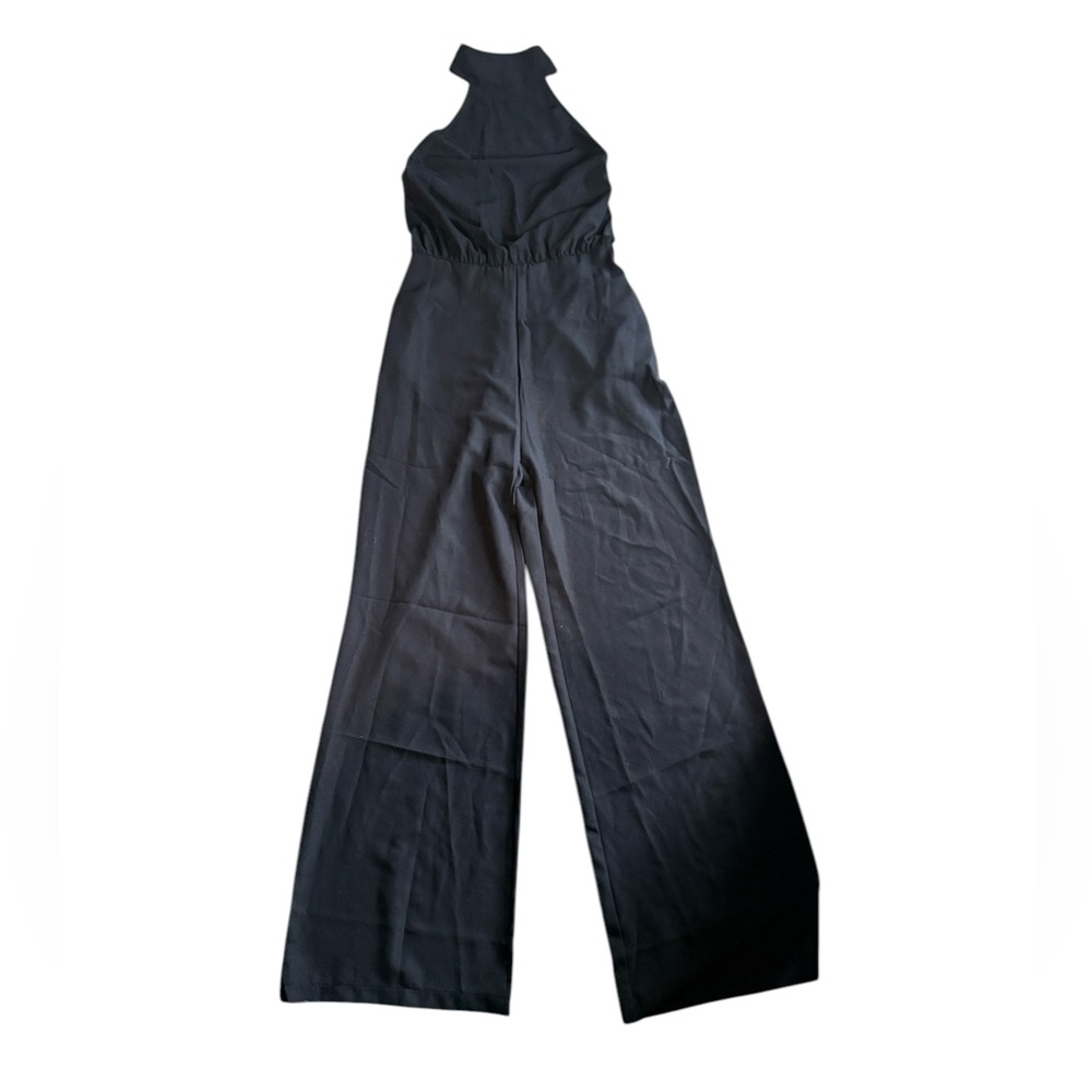 Lulu’s Elegant Flair Black Wide-Leg Halter Neck Jumpsuit